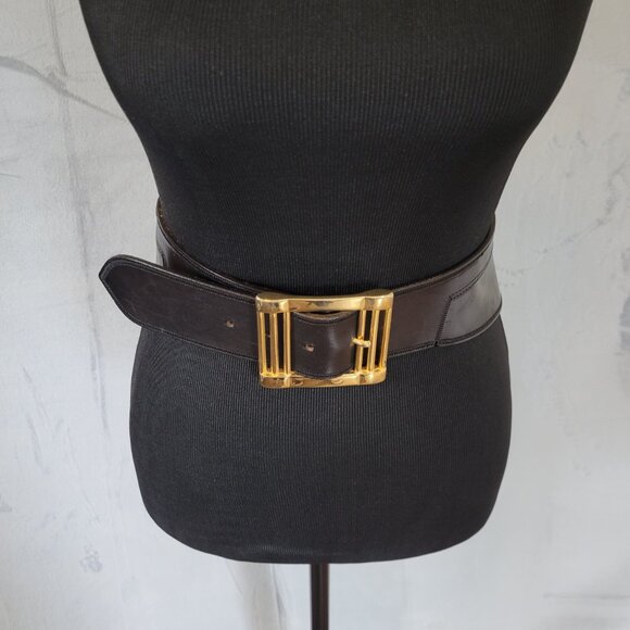 Women\'s Vintage Cinch Black Leather Belt Italian Designer Brand Linea Pelle Sz S
